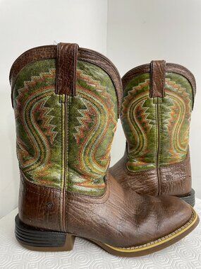 Durango 8" Western Cowboy Boots Brown Leather Briar Green Boys Girls Kid's 4 M